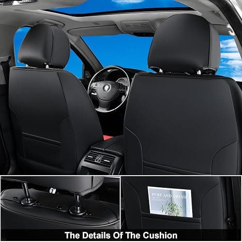Coverado Car Seat Covers Full Set, Seat Covers for Cars, Car Seat Protector Waterproof, Nappa Car Seat Cushion, Car Seat Covers Front Seats and Back Fit for Most Cars BlackRed thumbnail 4