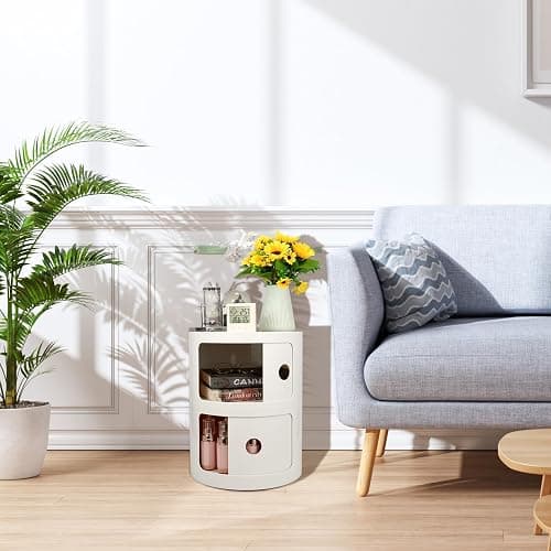 FZANVAN 2-Tier Round Bedside Table, Narrow Storage Cabinet, Small Stylish Storage Cabinet, no Installation Required, Suitable for Living Room and Bedroom, Small Space thumbnail 2