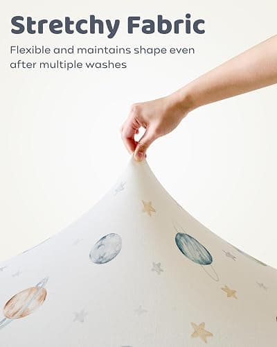 FIEMOL Baby Crib Sheets for Boys and Girls, Toddler Bed Sheets Fitted for 52”x28” Standard Crib and Toddler Mattresses, 4 Pack Soft Stretchy Microfiber Blue Space Astronaut thumbnail 4