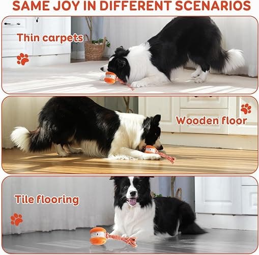 QGI Interactive Dog Toys, Random Path Electric Automatic Moving and Rolling Dogs Toy with Rope for Small Medium Large Dogs, Motion-Activated Dog Stimulation Toy for Boredom Relief (Orange) thumbnail 6