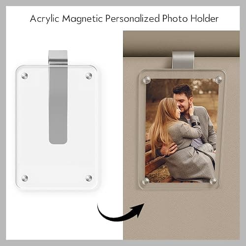 yesJRL 2PCS Car Picture Holder, Acrylic Magnetic Holder Car Accessories with Family Photo, Car Visor Clip, Car Picture Frame, New Car Decoration for Women/Men, Gift for him her (no Text, White) thumbnail 3