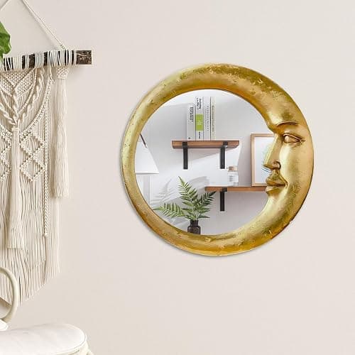 Vintage 90s Witch Moonseer Mirror, Gold Moon Mirror Scrying Wall Decor Lightweight Home Accessory for Dormitory Apartment Rental Den Kitchen Living Room thumbnail 3
