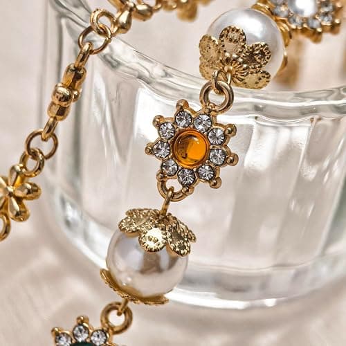 UDPP Punk Wallet Chain with Rhinestone Flower & Pearl, Layered Pants Chains Key Chain Pocket Chains Gifts for Women Men thumbnail 6