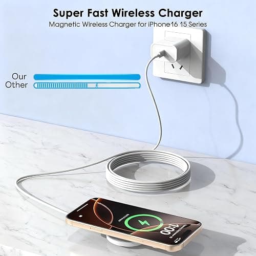 [Apple MFi Certified]10FT Magnetic Wireless Charger for iPhone 17 16,Apple Fast Mag-Safe Charger 15W Fast Wireless Charging Pad for iPhone 17/17 Air/17 Pro/17 Pro Max/16/15/14/13/12 Series,AirPods 3/2 thumbnail 6