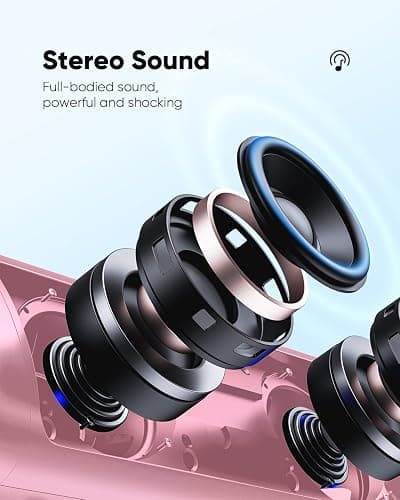 Bluetooth Speaker Stocking Stuffers for Men Women Teens Boys Girls: Portable Wireless, IPX5 Waterproof, White Elephant Gifts for Adults, Up to 20H Playtime, TWS Pair, for Home/Party/Outdoor (Pink) thumbnail 2