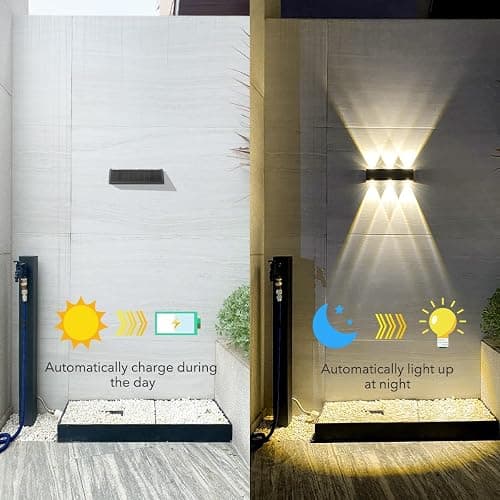 Mrzxy Solar Lights Outdoor Waterproof 3000K Warm Aluminum Up and Down Wall Sconce Dusk to Dawn 2PACK for Outside, Fence, Yard, Sign Christmas Decorative Lighting thumbnail 2