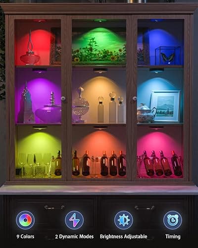 WILLED Rechargeable RGB Puck Lights with Remote Control, 1200mAh Battery Operated Tap Lights, Dimmable Touch Under Cabinet Lighting, Wireless Push Lights, LED USB Shelf Light (6 Pack) thumbnail 5