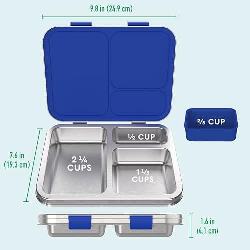 Bentgo Kids Stainless Steel Prints Leak-Resistant Lunch Box - 3-Compartments with Bonus Silicone Container, Durable, Eco-Friendly, Dishwasher Safe, BPA-Free, Ideal for School, Ages 3+ (Shark) thumbnail 2
