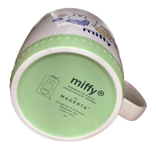 By Magenta Miffy Coffee Mug, White with Green Base & Three Friends Design thumbnail 5