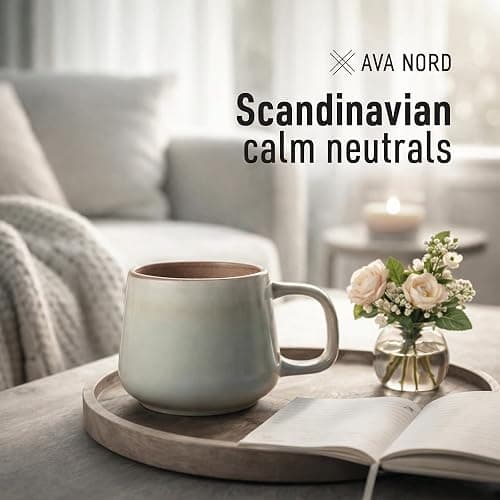 Ava Nord Large Ceramic Coffee Mugs Set of 4 | 470 ml Stoneware Coffee Cups | Lead-Free, Non-Toxic | Microwave and Dishwasher Safe | Comfortable Handle | Nordic Design for Tea, Cocoa, Latte | Sage Ash thumbnail 9
