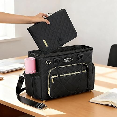 VERONLY Large Black Bible Tote for Women, Built-in Bible Cover & Purse Feet, Multi-Compartment Church Bag Organizer Holds Laptop, Bible Study Supplies, Essentials, Christian Gift thumbnail 9