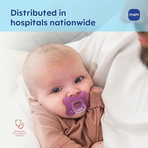 MAM Comfort Baby Pacifier 0-3 Months, Specially for Smaller Newborn Mouths, Lightweight One-Piece BPA-Free Silicone,Easy to Clean, Best for Breastfed Babies, 4 Pk, Made in Europe thumbnail 5