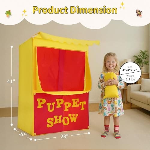 Alvantor® Puppet Show Theater & Lemonade Stand 2 in 1 Kids Tent Portable | 28"X20"X41"H Play Tent Playhouse Puppet Stage Tabletop Sets for Toddlers Curtain Foldable, Indoor & Outdoor Children Drama thumbnail 2