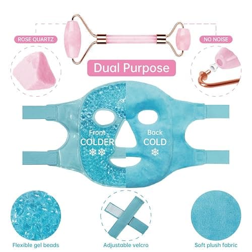 ZNÖCUETÖD Ice Face Roller Facial Jade Roller and Ice Face Mask Cold Cooling Gel Mask Gift Set for Women Face Aging Wrinkles Lifting Firming Puffy Eyes, Eye Face Neck Roller Massager SPA Tools - Blue(face Mask+jade Roller) thumbnail 7