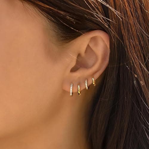 Gokeey Gold Huggie Hoop Earrings Set for Women, 14K Real Gold Plated Small Hypoallergenic Earrings Sets for Multiple Piercings Jewely, Tiny Cartilage Hoop Earrings for Women thumbnail 4