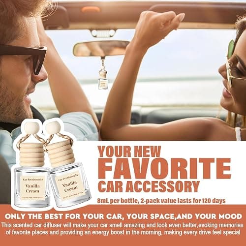 C Classy Hanging Car Air Freshener 2 Pack, Vanilla Cream Essential Oil Diffuser, Long-Lasting Fragrance, Cute Glass Bottle Car Accessories for Women & Men, Made in USA thumbnail 2