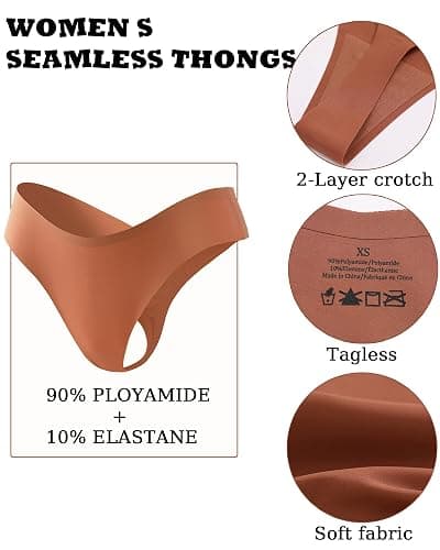 FINETOO Seamless Thongs for Women Sexy No Show Panties Invisible V-waisted Stretch Ladies Underwear 6 Pack thumbnail 3
