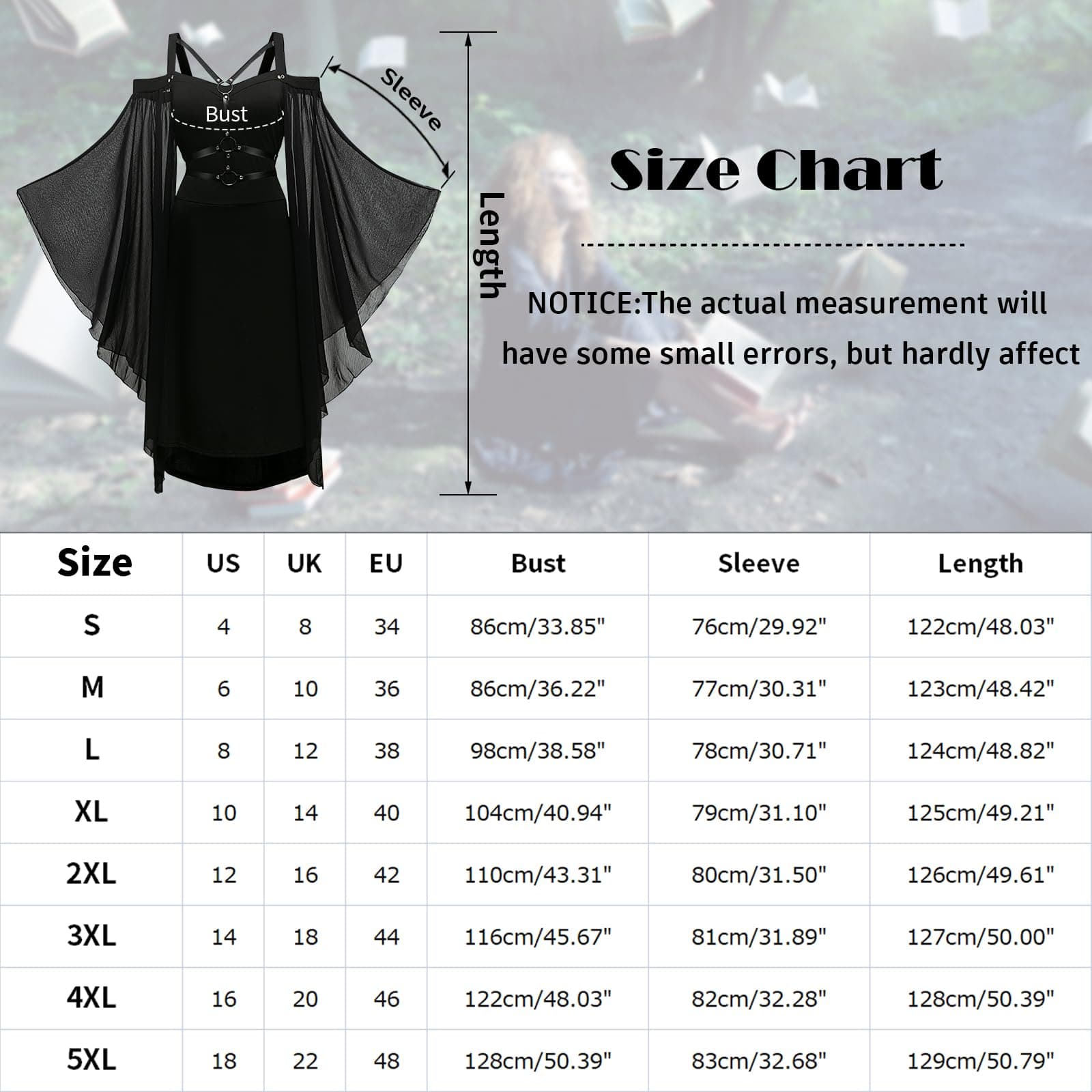 Women's Renaissance Costume Medieval Dress Trumpet Sleeve Gothic Maxi Dress Carnival Halloween Party Dress thumbnail 3