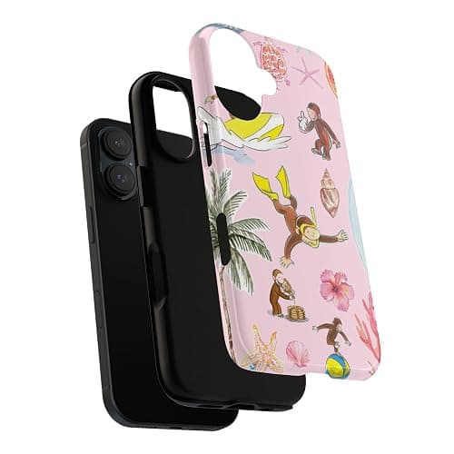 Tropical Splash Curious Monkey George Phone Case Compatible with iPhone 16, Protective Hybrid 2-Layer Hard Shell, Cute Monkey Tough Case Gift for Women Men Girl Boy thumbnail 2