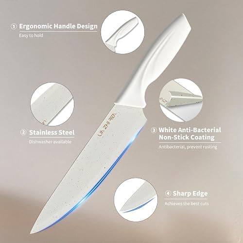 LIN ZHI REN 15 Piece Knife Set，Kitchen Knife Block Set，White stainless steel knife set with sharpener for Chopping, Slicing, Dicing & Cutting，Dishwasher safe thumbnail 4