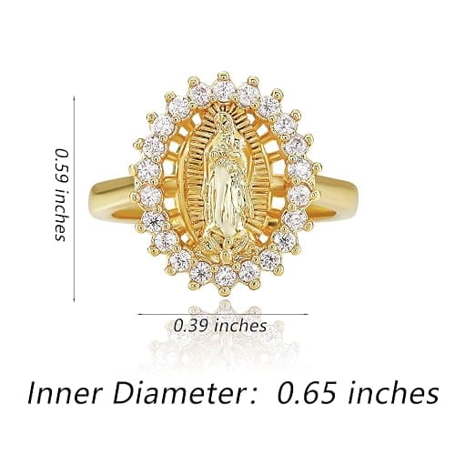 Ornaland 18K Gold Plated Clear Cubic Zirconia Open Cuff Ring Adjustable Oval with Virgin Mary Religion Open Finger Ring Jewelry Gifts for Women thumbnail 2