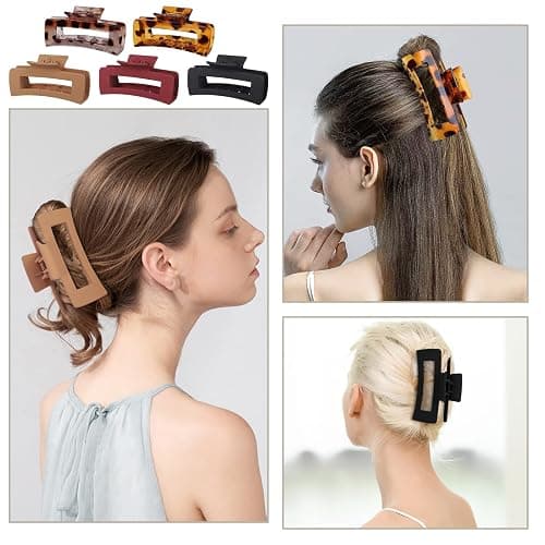 Mandydov 8 Pcs Large Hair Claw Clips 4.1 Inch Non-slip Big Square Matte Claws Leopard Print for Women, Strong Hold Banana Clips for Thick Thin Hair thumbnail 6