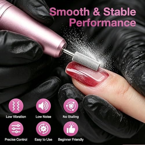 PYRYSA Cordless Electric Nail Drill File, Professional Nail Drill Machine for Acrylic Gel Dip Powder Polish, LED Display, Rechargeable Portable Manicure Pedicure Kit for Beginners Home & Salon, Pink thumbnail 2
