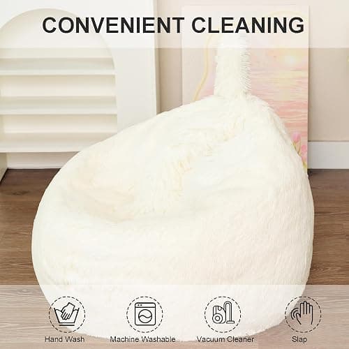BCU Bean Bag Chair Cover Ultra Soft Fluffy Faux Fur Beanbag Cover Plush Living Room Chairs Cover for Adults and Kids, White - Milky White thumbnail 8