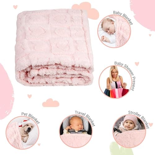 5 Pcs Baby Blanket Heart Checkered Ultra Soft Gift-Ready Plush for Newborns, Nursery & Stroller 30"x40" Beige Gray Blue Purple Light Pink thumbnail 4