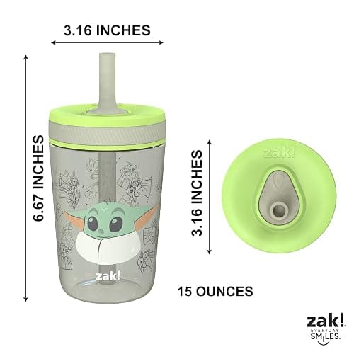 Zak Designs Star Wars The Mandalorian Kelso Toddler Cups For Travel or At Home, 15oz 2-Pack Durable Plastic Sippy Cups With Leak-Proof Design is Perfect For Kids (Baby Yoda, Grogu) thumbnail 3