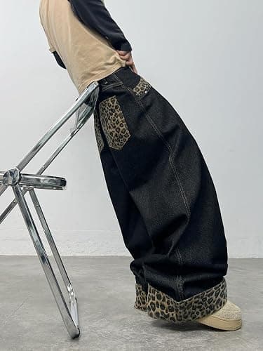 DFGIGT Men's Baggy Jeans Embroidered Wide Leg Vintage Jeans Hip Hop Loose Fit Denim Pants Streetwear thumbnail 5