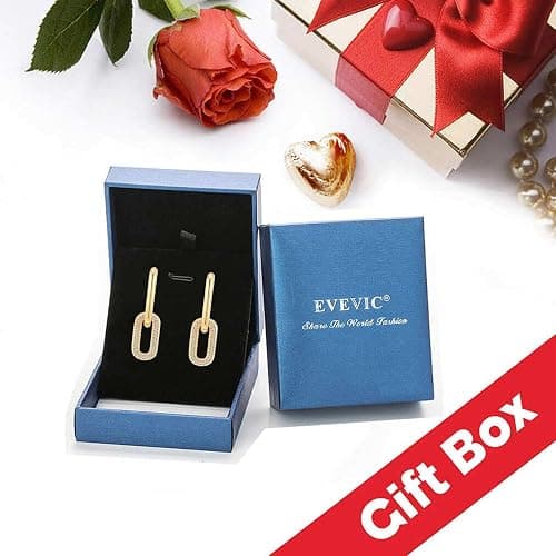 Austrian Crystals Paperclip Drop Earrings for Women 14K Gold Plated Double Huggie Dangle Earrings Hypoallergenic Sparkly Jewelry thumbnail 6