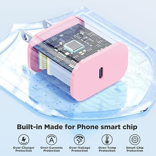 Fast Charging for iPhone 15 16 Pro Max Charger Colorful, 3Pack 20W USB C Fast Chargers Block with 6/6/10ft Long USB C to C Braided Cable Compatible with iPhone 16/15 Pro/15 Plus/iPad Pro 13/12.9,Pink thumbnail 4