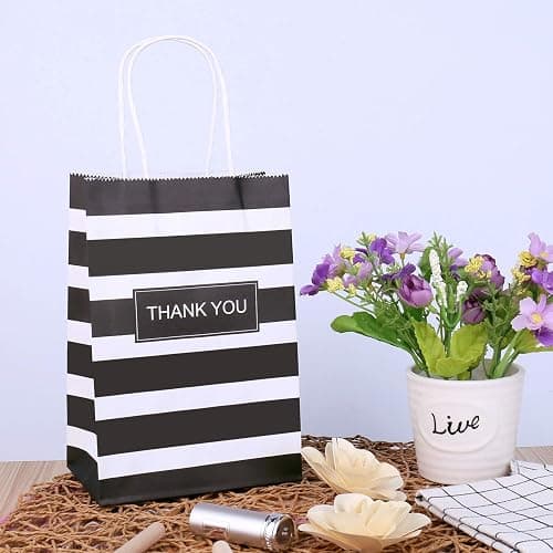 Ronvir 50Pcs Thank You Small Paper Gift Bags Bulk, 5.25" x 3.75" x 8" Kraft Paper Bag for Party Favors,Valentine's Day, Birthday, Wedding, Thanksgiving,Goodie, Retail,Employee appreciation - Black thumbnail 7