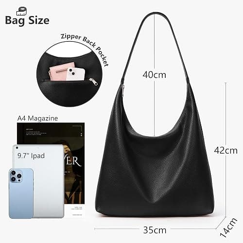 KALIDI Vintage Vegan Leather Tote Bag Women Hobo Zipper Work Bag Weekender Shoulder Handbag for Travel Daily thumbnail 4