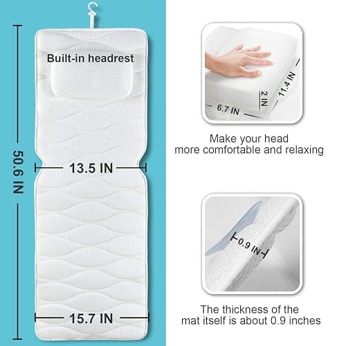 OMYSTYLE Full Body Bath Pillow, Bath Pillows for tub with Mesh Washing Bag & 21 Non-Slip Suction Cups, Spa Bathtub for Head Neck Shoulder and Back Support - 5D Air Mesh & Quick Drying thumbnail 4