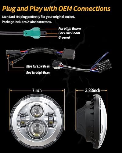 XPCTD 7 Inch LED Headlight Kit For Street Glide Road King Electra Glide Ultra Classic Fat Boy Tri Cvo Heritage Softail Slim Delux Ultra Limited Chrome thumbnail 6