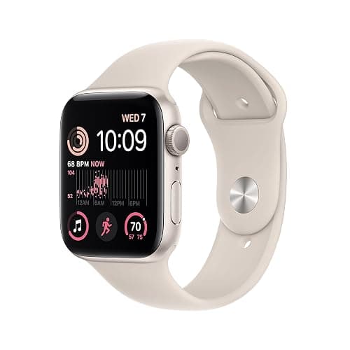 Apple Watch SE (2nd Gen) (GPS, 44mm) - Starlight Aluminum Case with Starlight Sport Band, S/M (Renewed) - Image 1