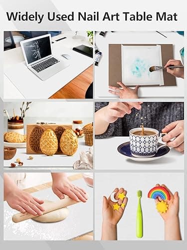 (MAT ONLY) Nail Art Table Mat, Nail Arm Rest Pad for Acrylic Nails, Soft Microfiber PU Leather Nail Mat for Table, Foldable Nail Hand Rest Pillow Manicure Pad, Acrylic Nail Desk Mat for Nail Cushion - White thumbnail 7