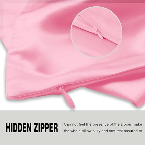 Natural Mulberry Silk Pillowcase for Hair and Skin Standard Size 20"X 26" Case with Hidden Zipper Soft Breathable Smooth Cooling Silk Pillow Covers for Sleeping(Pink,1Pcs) thumbnail 4