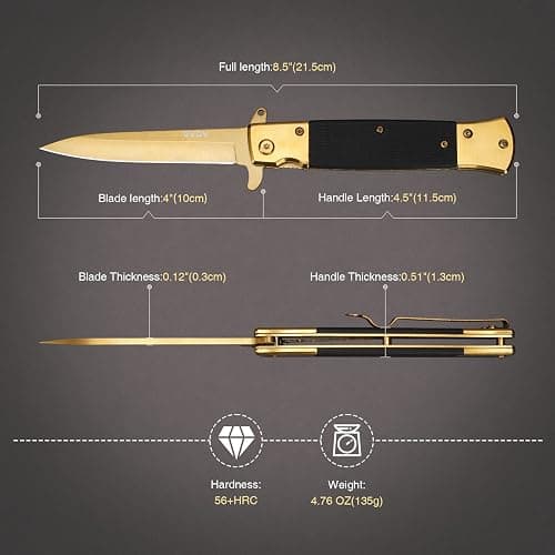 GVDV Folding Pocket Knife with G10 Handle, 7Cr17 Stainless Steel EDC Knife with Safety Liner-Lock, Camping Hunting Fishing Knife for Men Women, Gold thumbnail 3