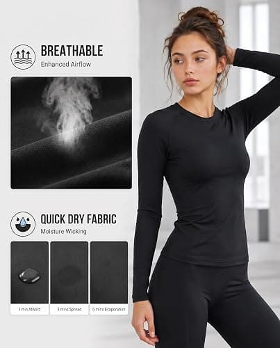 TELALEO 4 Pack Women's Compression Shirt Long Sleeve Performance Workout Baselayer Athletic Top Sports Gear thumbnail 5