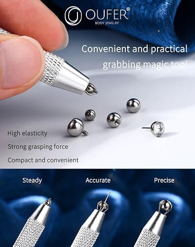 OUFER Piercing Ball Grabber, 16G 18G Flat Back Earrings Piercing Guide needle Tool, Surgical Steel Internally Threaded Push Pin External Thread Assistant Body Piercing Kit for Ear Nose Lip Tool thumbnail 6