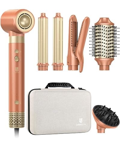 [Dual Voltage] webeauty 6 in 1 Hot Air Styler, High-Speed Negative Ionic Hair Dryer with Auto Curlers, Professional Blow Dryer Brush, Diffuser, Volumizer Multiple Styling, No Heat Damage - Image 1