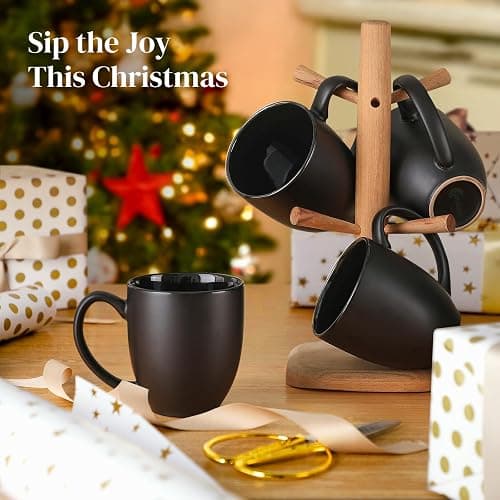 DOWAN Coffee Mugs, Black Coffee Mugs Set of 6, 16 oz Ceramic Coffee Cups with Large Handles for Men Women, Porcelain Big Mug for Tea Latte, Mug Gifts for Home Office Party thumbnail 8