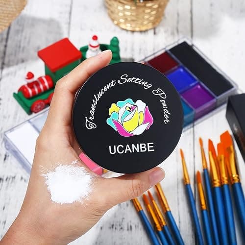 UCANBE Athena Face Body Paint Oil Palette + Translucent Setting Powder + 10PCS Brushes Set, Professional Non Toxic Face Painting Pallet Kit for Halloween SFX Cosplay Clown Makeup for Women Adults thumbnail 4
