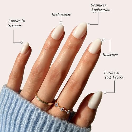 Glamnetic Press On Nails - White Swan | Opaque Classic Off White Short Oval Fake Nails, Salon Quality | 15 Sizes - 30 Nail Kit thumbnail 4