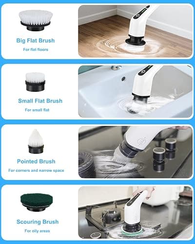 Leebein Electric Spin Scrubber, Cordless Cleaning Brush with 8 Replaceable Brush Heads, Tub and Floor Tile 360 Power Scrubber Dual Speed with Adjustable & Detachable Handle for Bathroom Kitchen Car thumbnail 5