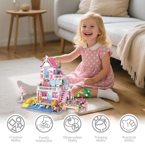CSNRHG Pink Seaside Beach Villa Friends Building Set Friends Construction Educational Toy 822 Pieces Gifts for Girls Teens Kids Adults Ages 6+ thumbnail 6