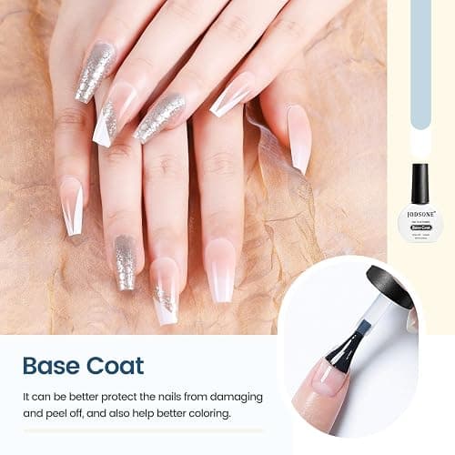 JODSONE 10ml Base Coat Gel Nail Polish Glossy Durable Gel Soak Off Clear No Wipe Nail Salon and DIY Home Need U V Lamp Curing thumbnail 2